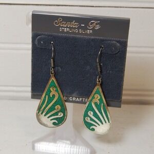 Vintage Santa Fe Sterling Silver teardrop‎ dangle earrings turquoise 925